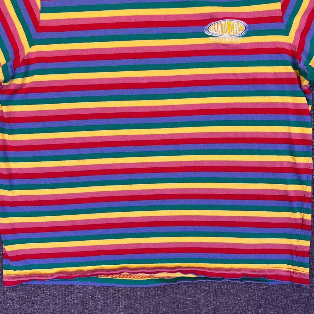 Santa Cruz Striped Shirt Mens Medium Multi-Color Skate Casual Rainbow Logo - Picture 9 of 16